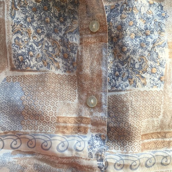 Vintage Floral Beige 100 % Silk Short Sleeve Shirt - Picture 5 of 8